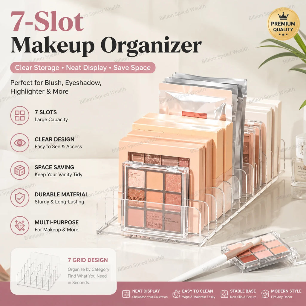 Clear 7- Compartment Makeup Organizer