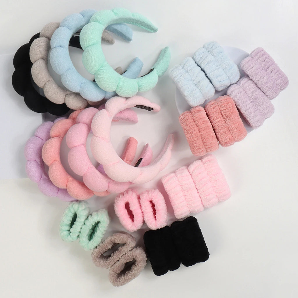 Microfiber Spa Wristbands & Headband Set - Face Washing Accessories