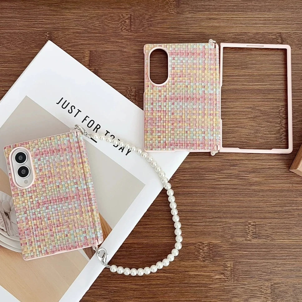 Dreamy Woven Pearl Lanyard Phone Case for Samsung Galaxy Z Fold