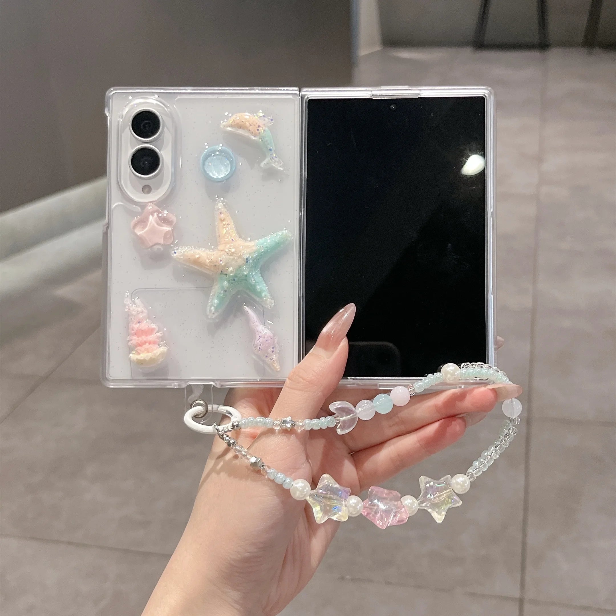  3D Starfish Glitter Clear  Phone Case for Samsung Galaxy Z Fold 8 Protection Cover﻿﻿﻿﻿﻿﻿