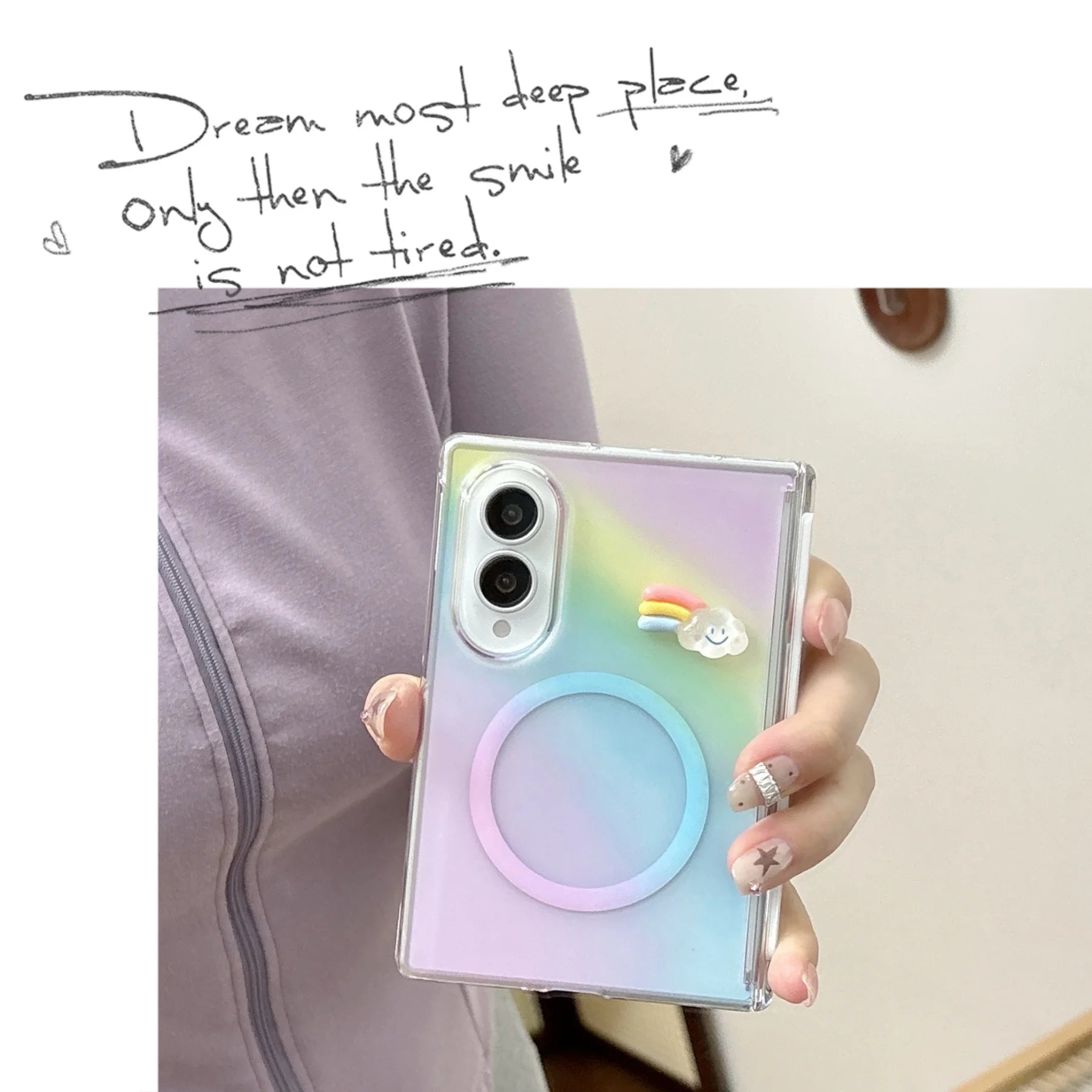 Translucent Rainbow Magnetic Phone Case With Cloud Bracket for Samsung Galaxy