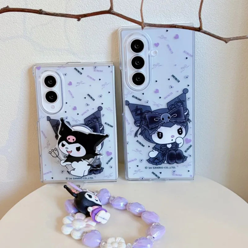 3D Kuromi Character Phone Case with Stand Lanyard for Samsung Z Fold 8, Z fold 8 Ultra