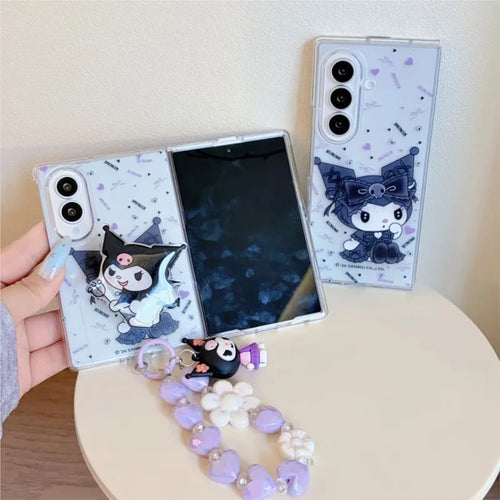 3D Kuromi Character Phone Case with Stand Lanyard for Samsung Z Fold 8, Z fold 8 Ultra
