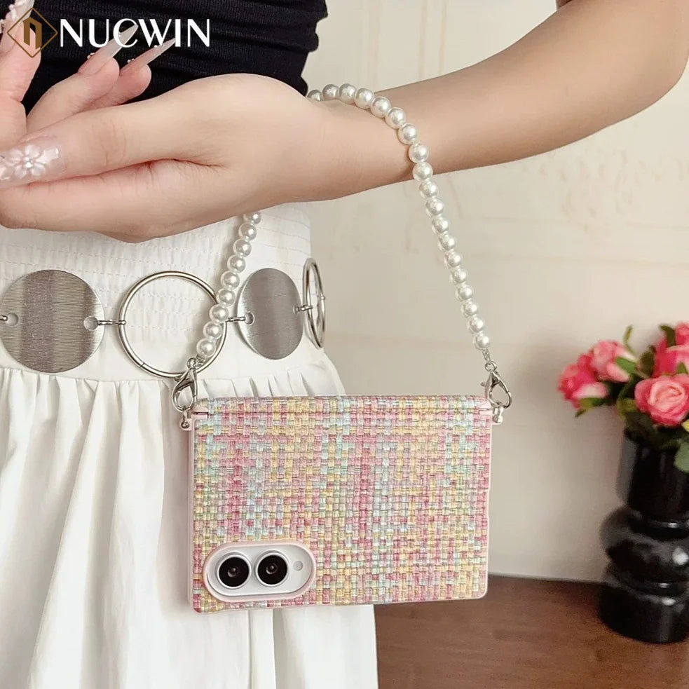 Dreamy Woven Pearl Lanyard Phone Case for Samsung Galaxy Z Fold