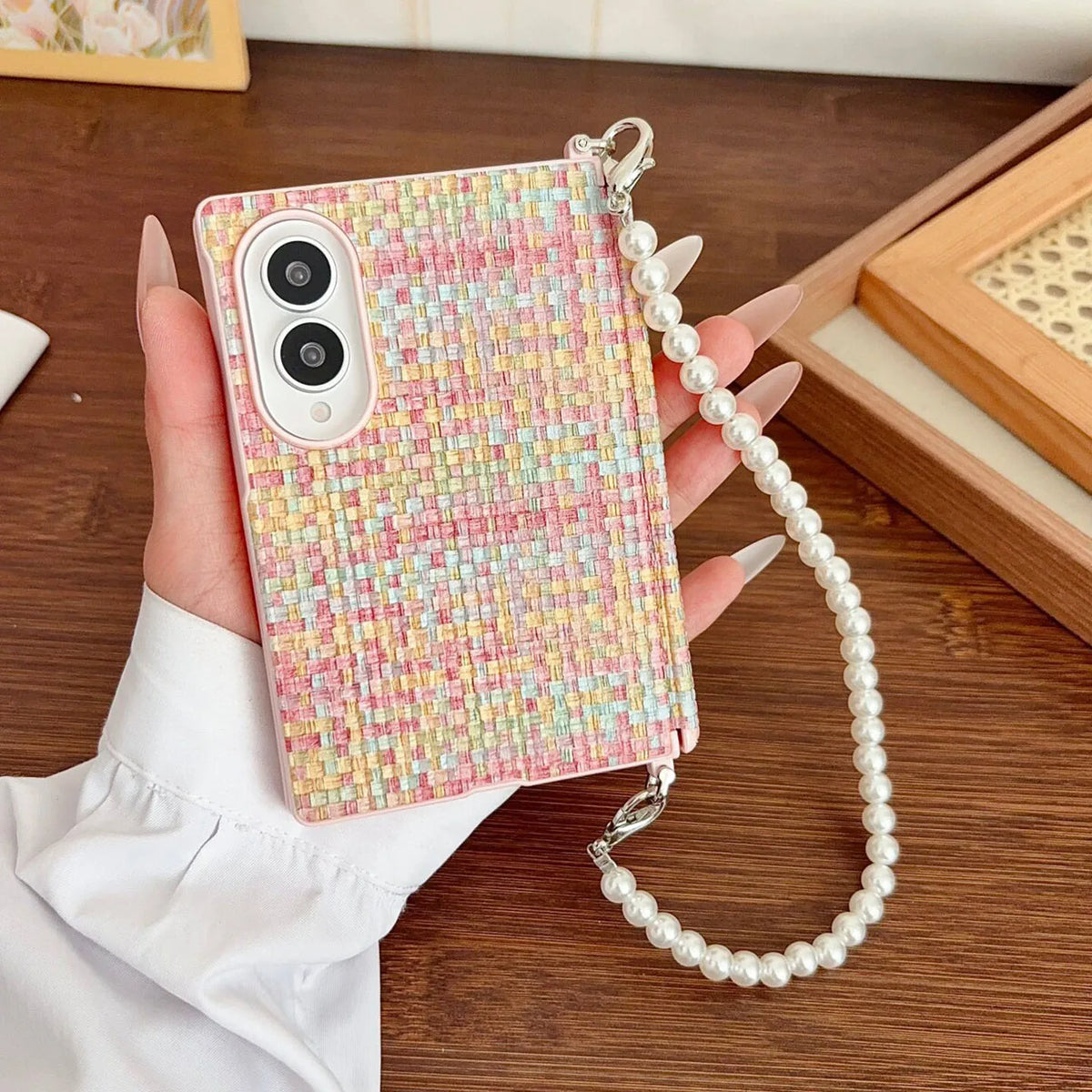 Dreamy Woven Pearl Lanyard Phone Case for Samsung Galaxy Z Fold