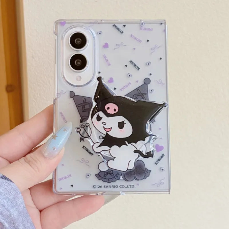 3D Kuromi Character Phone Case with Stand Lanyard for Samsung Z Fold 8, Z fold 8 Ultra