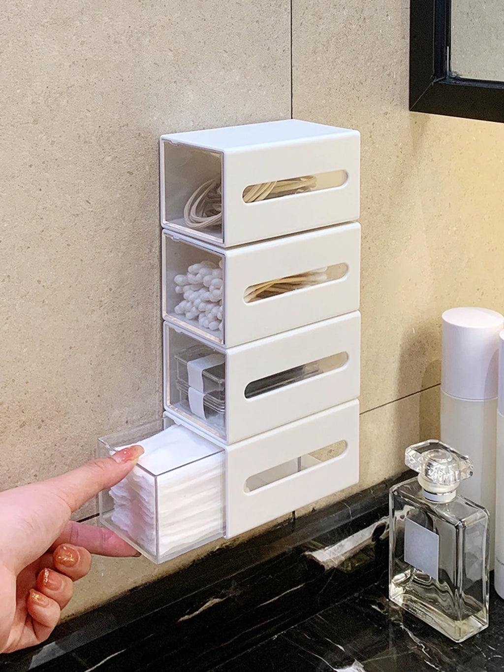 Wall-Mounted Cotton Pad & Beauty Organizer