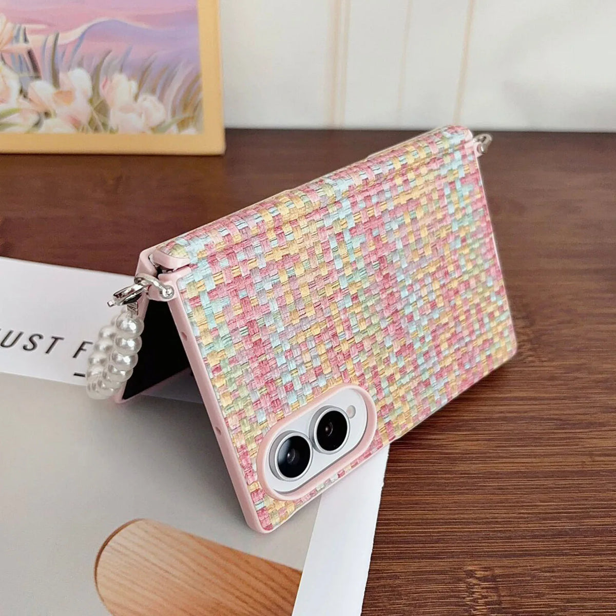 Dreamy Woven Pearl Lanyard Phone Case for Samsung Galaxy Z Fold
