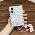 Pink Floral Clear Phone Case with Flower Strap for Samsung Galaxy Z Fold 8