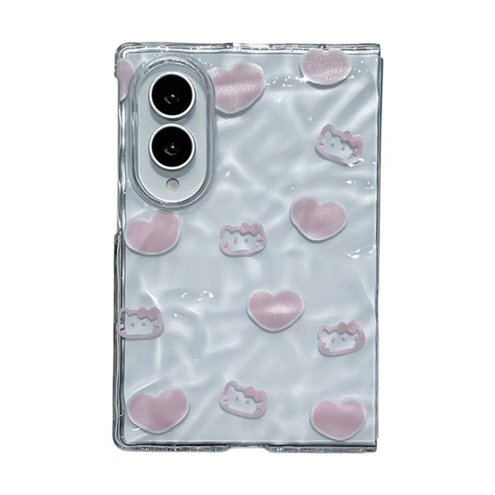 Cute Pink Heart Wavy Glitter Phone Case For Samsung Galaxy Z Fold