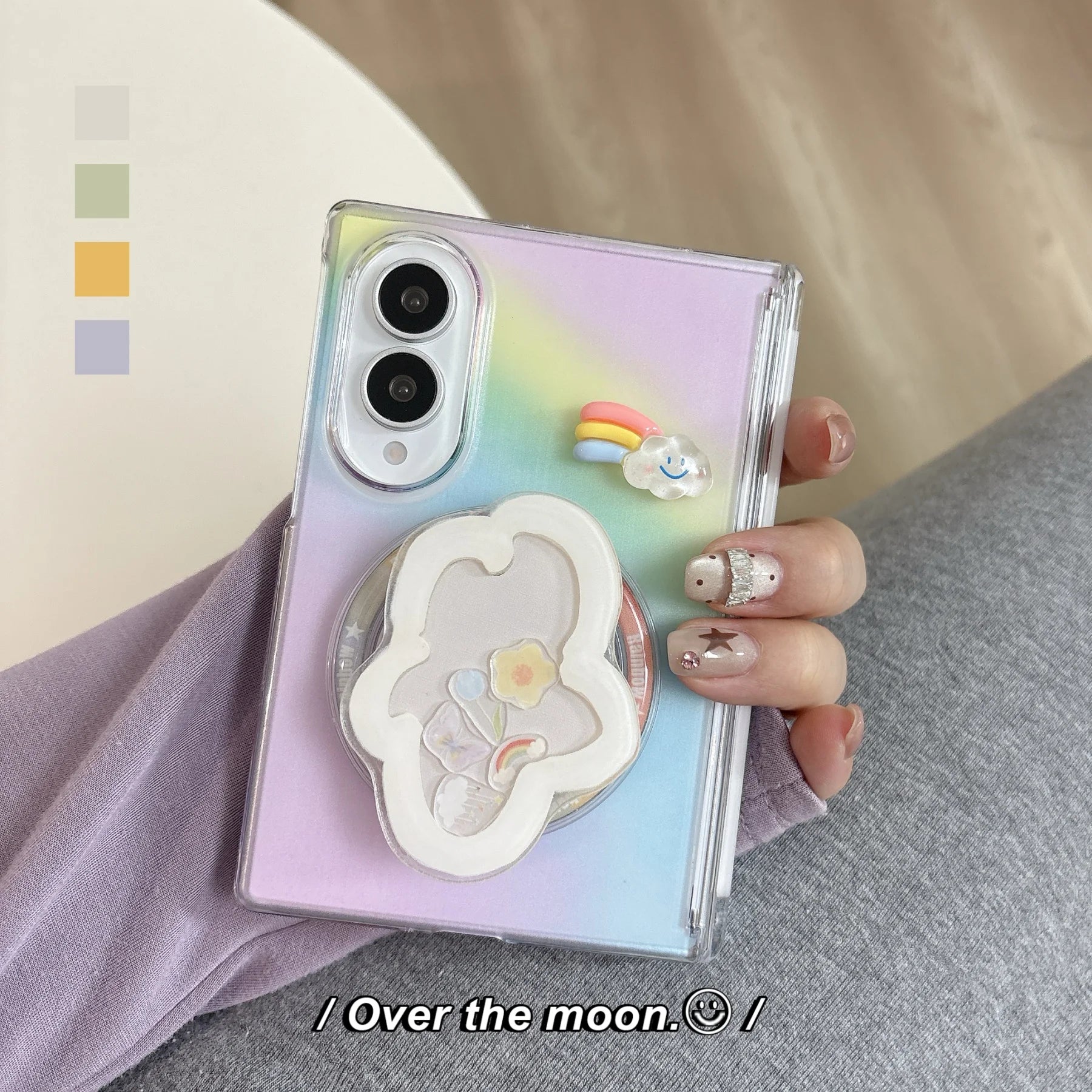 Translucent Rainbow Magnetic Phone Case With Cloud Bracket for Samsung Galaxy