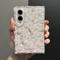 Cute Pink Floral Clear Phone Case with Flower Beaded Chain for Samsung Galaxy Z Fold