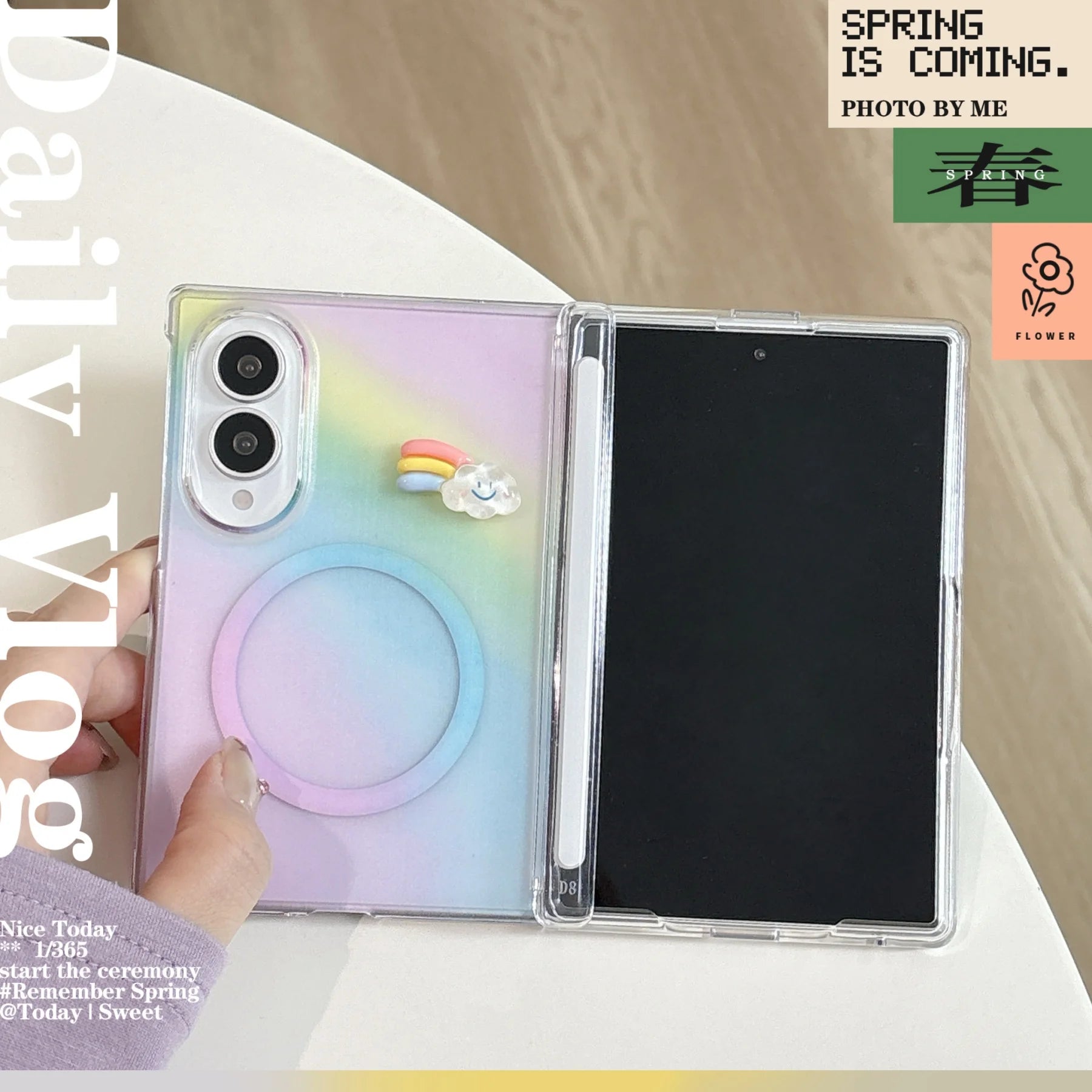 Translucent Rainbow Magnetic Phone Case With Cloud Bracket for Samsung Galaxy