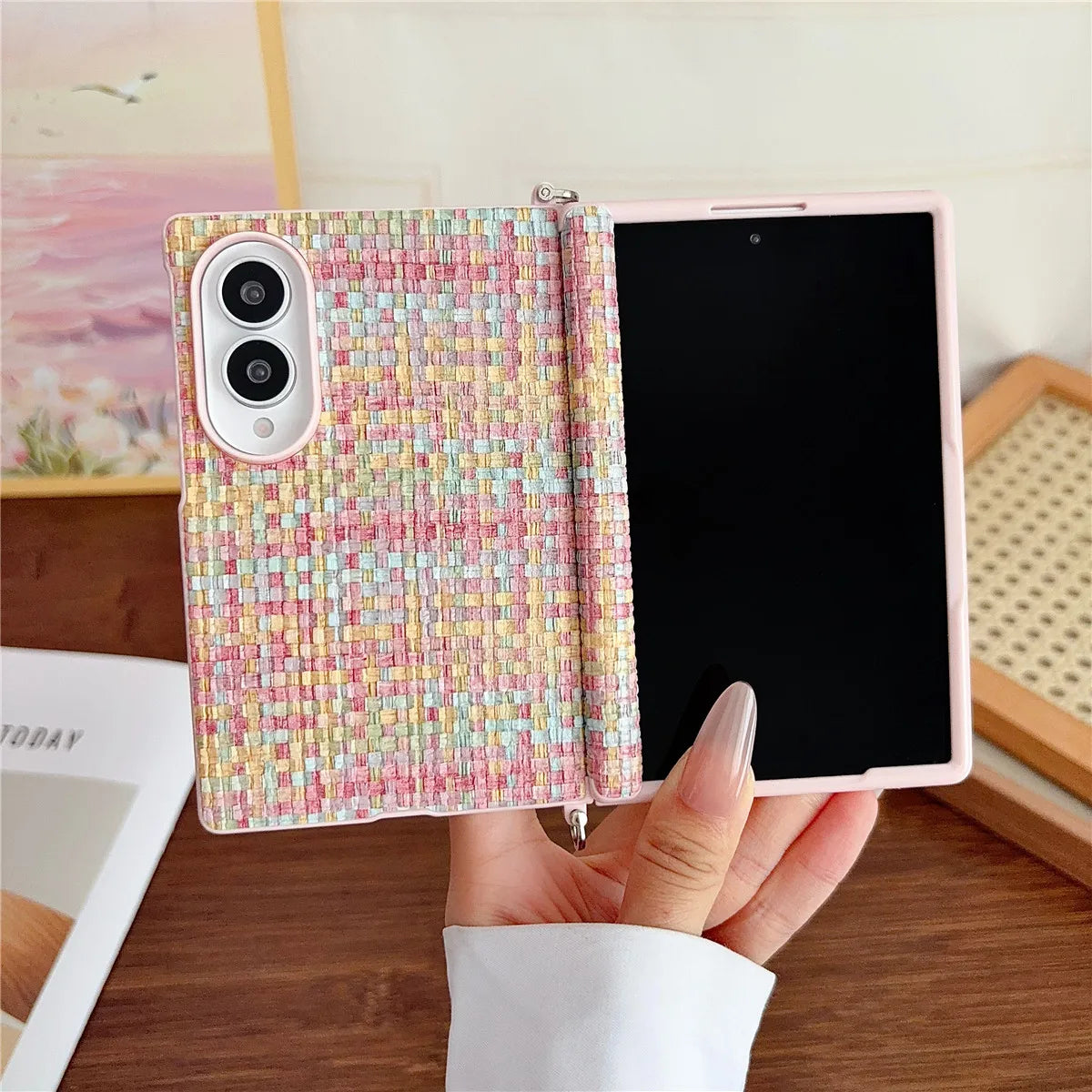 Dreamy Woven Pearl Lanyard Phone Case for Samsung Galaxy Z Fold