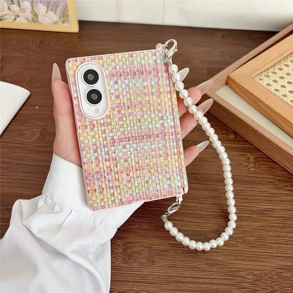 Dreamy Woven Pearl Lanyard Phone Case for Samsung Galaxy Z Fold