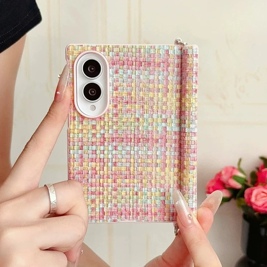 Dreamy Woven Pearl Lanyard Phone Case for Samsung Galaxy Z Fold