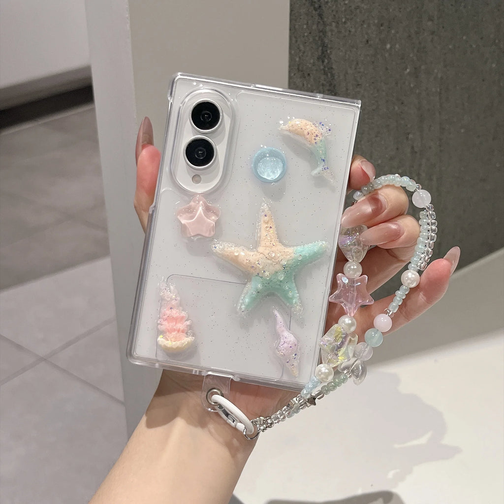  3D Starfish Glitter Clear  Phone Case for Samsung Galaxy Z Fold 8 Protection Cover﻿﻿﻿﻿﻿﻿