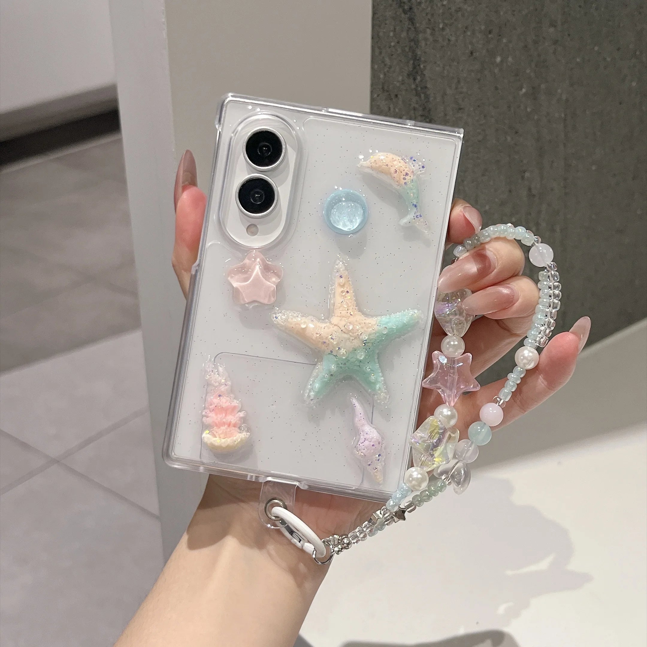  3D Starfish Glitter Clear  Phone Case for Samsung Galaxy Z Fold 8 Protection Cover﻿﻿﻿﻿﻿﻿