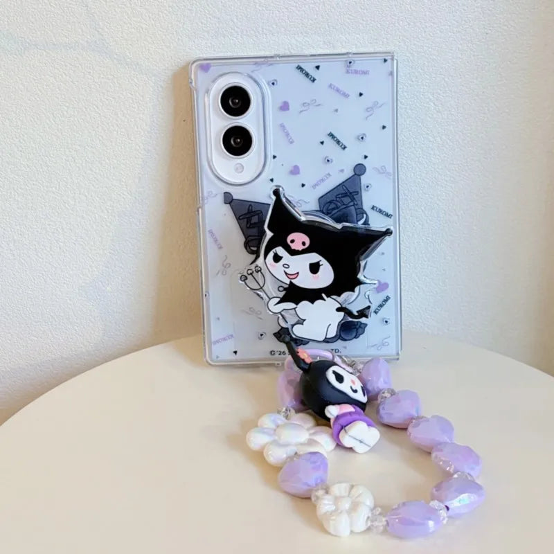 3D Kuromi Character Phone Case with Stand Lanyard for Samsung Z Fold 8, Z fold 8 Ultra