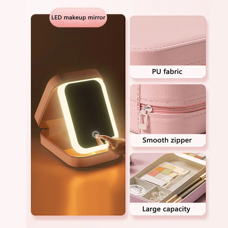 LumiGlow LED Makeup Bag with Mirror
