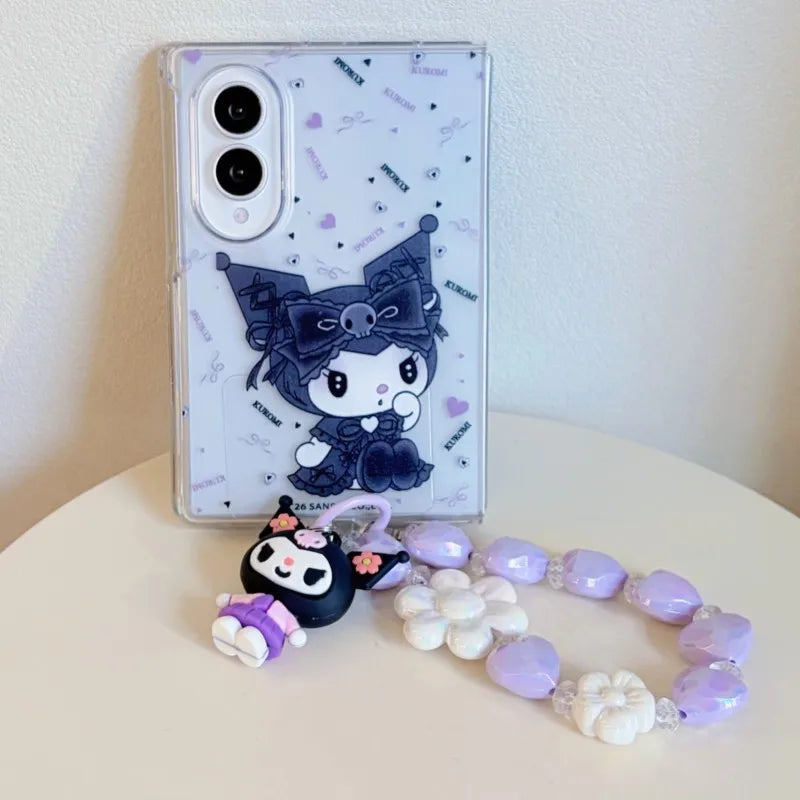 3D Kuromi Character Phone Case with Stand Lanyard for Samsung Z Fold 8, Z fold 8 Ultra